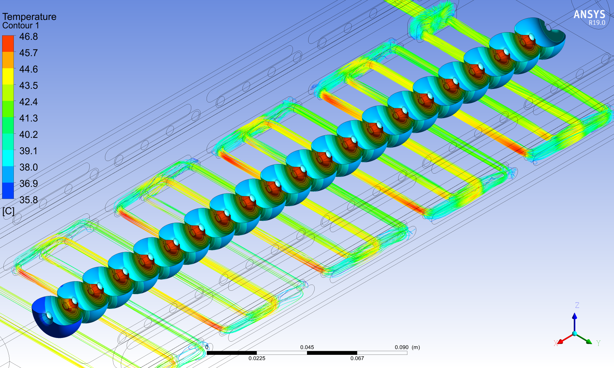 CFD temperature and coolant-flow simulation of the split-section accelerator