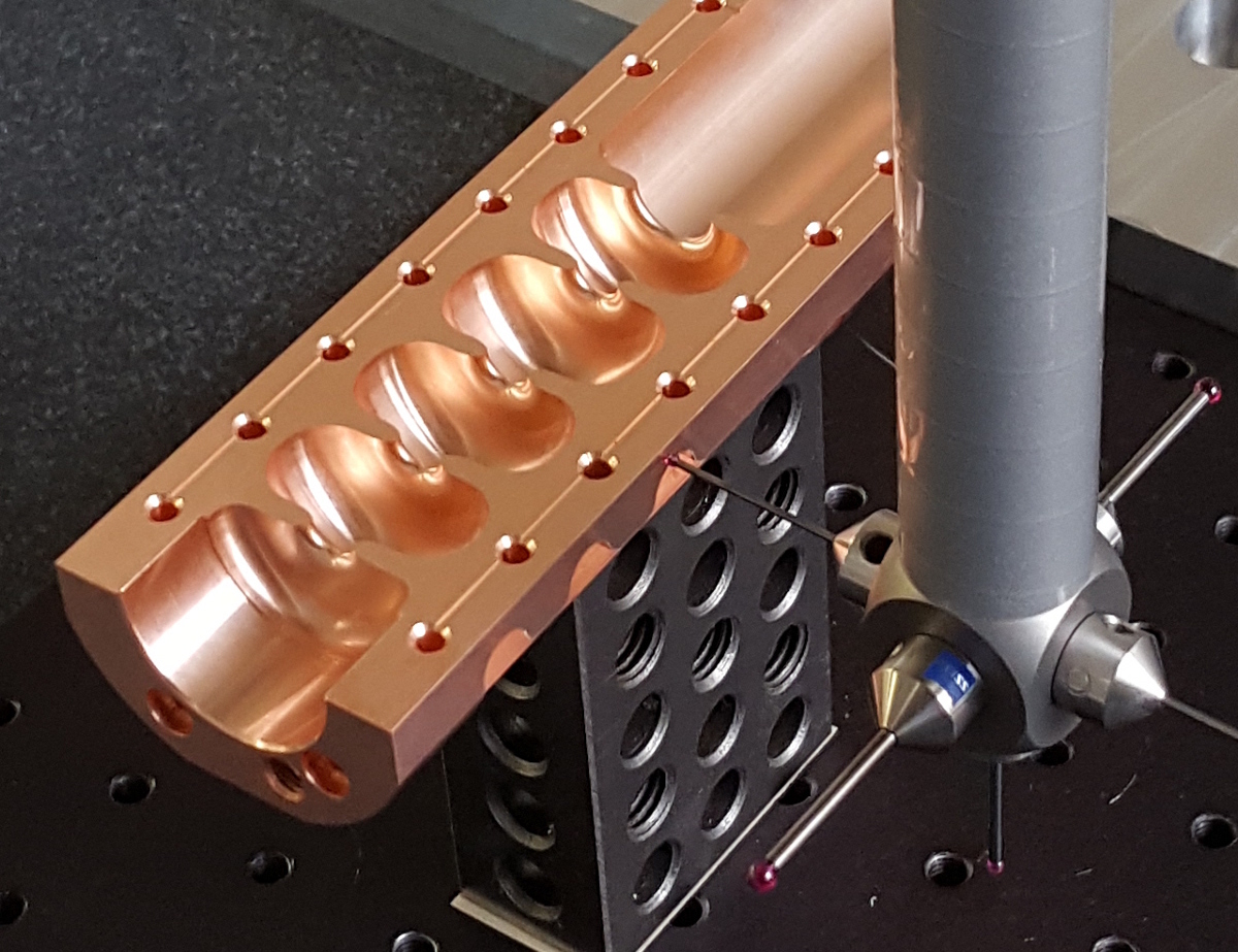 Copper RF gun section under dimensional inspection
