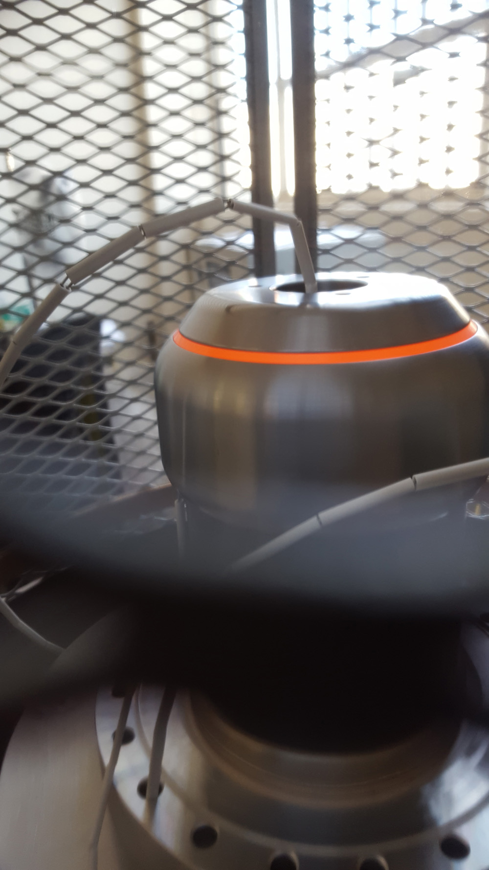 Electron gun during heated vacuum testing in a bell jar