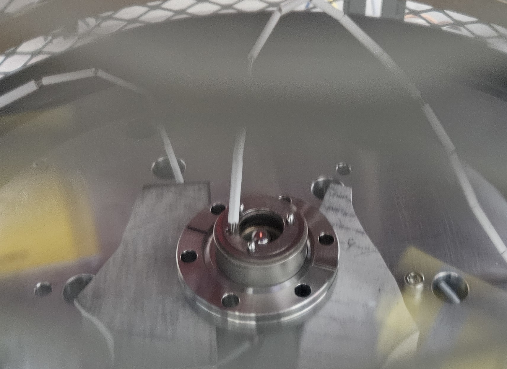W-band amplifier electron gun glowing during a bell jar vacuum test